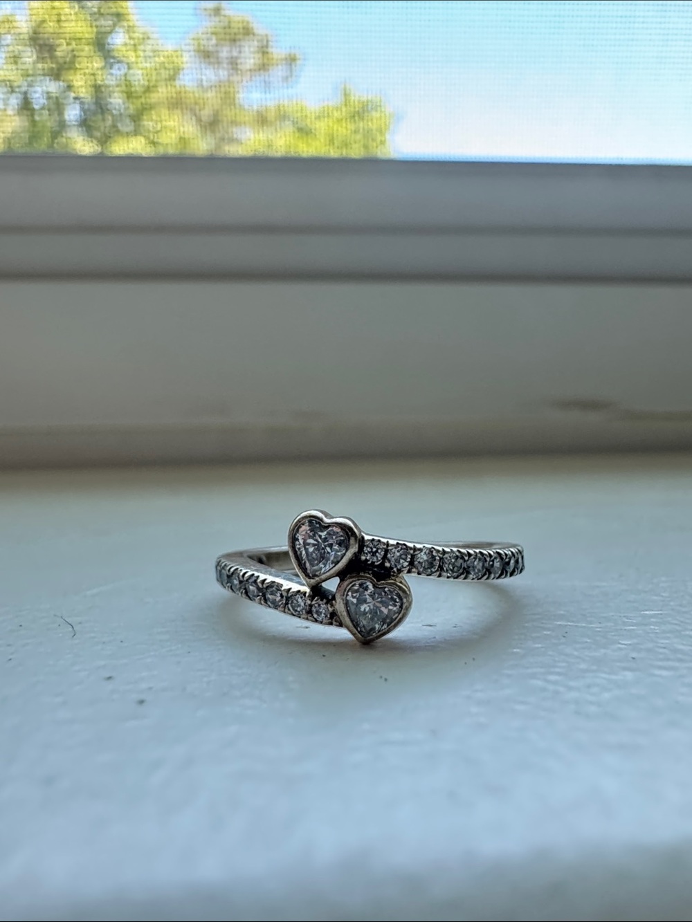 Pandora Two Sparking Hearts Ring Sterling Silver